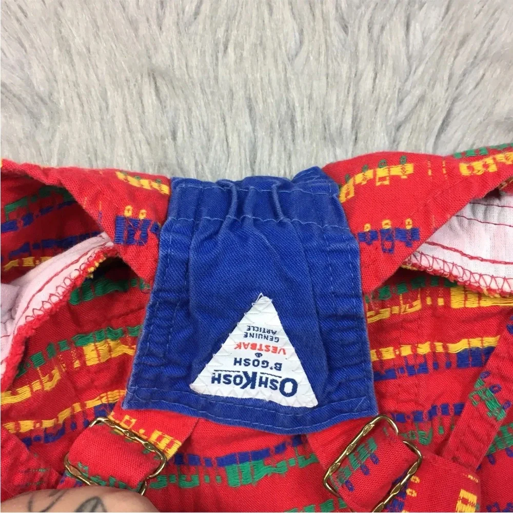 Vintage Baby Boys Oshkosh Bgosh Vestbak Red Blue Train Shortalls